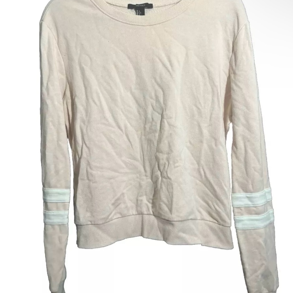Pink Crewneck Sweater with White Stripes